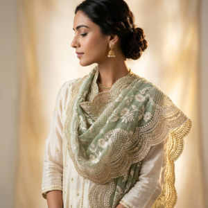 Chikankari Cotton Dupatta - White
