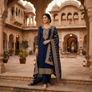 Georgette Suit - Dark Blue Embroidered